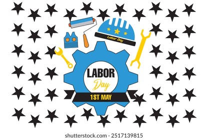 1st May Labor Day elements design with black star