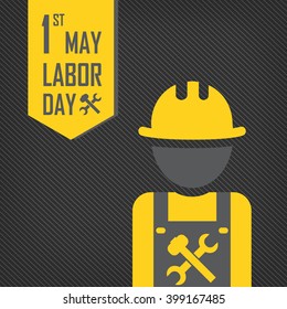 1st May - Labor Day logo Poster, banner, brochure or flyer design with stylish text 1st May  -  Labor Day on grey background with yellow and white typography creative artwork