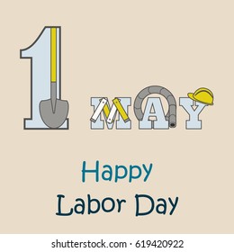 1st May - Labor Day logo Poster, banner, brochure or flyer design with stylish text 1st May - Labor Day on grey background with yellow and white typography creative artwork