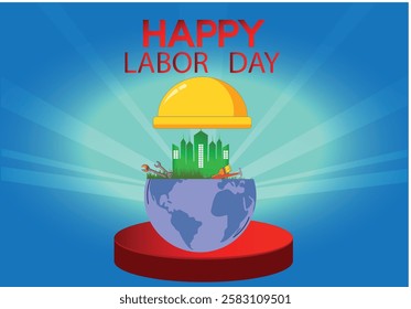 1st MAY Labour Day background banner poster design vector illustration with earth, building, cap and tools.