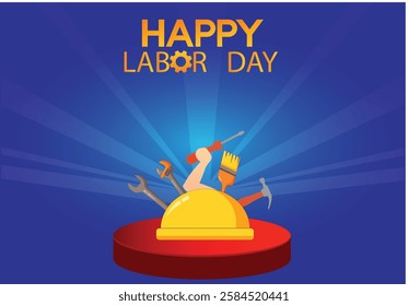 1st MAY  Labour Day background banner poster design vector illustration with earth, building, cap and tools.