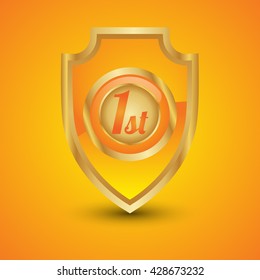 1st metal gold orange gold shield on isolated background