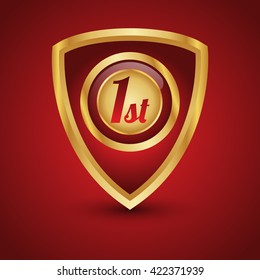1st metal gold shield on isolated background