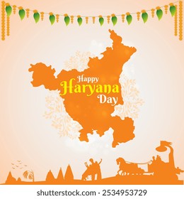 1º de novembro, Dia de Haryana. Feliz Dia da Haryana. Dia da Formação do Estado. Índia. Dias Especiais. Modelo de Saudações de Mídia Social Vetor 1080x1080