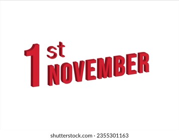 1 de noviembre, 1 de mes, símbolo de calendario diario y fecha. Diseño moderno, renderización 3d. Fondo blanco. primero del mes