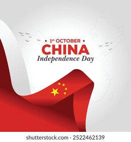 1st October China Independence Day celebration design with city landmarks and social media post. China national day 2024 banner, poster, background, greeting Vector EPS.