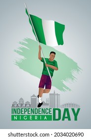 1st October Nigeria Independence Day template. man running with flag. vector illustration	