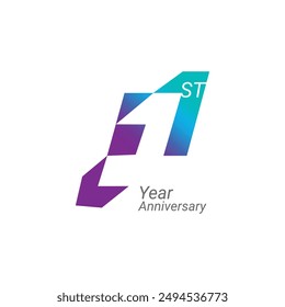 1st, one, 1 Year Anniversary Logo, 1 birthday,  Vector Template Design element for birthday, invitation, wedding, jubilee and greeting card illustration.