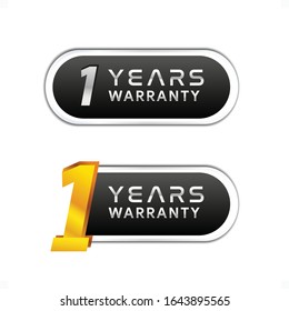 1st - One Years Warranty golden and silver badge isolated on white background - Vector 