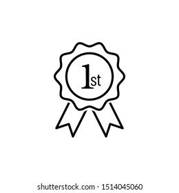 1st outline vector icon. Rosette award medal logo. Win prize place symbol