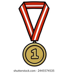 1st Place Gold Medal with Red and White Ribbon Vector Illustration