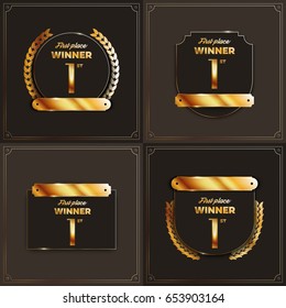 1st place logo's with laurels and ribbons. Vector illustration.
