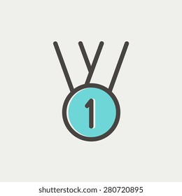 1st place medal icon thin line for web and mobile, modern minimalistic flat design. Vector icon with dark grey outline and offset colour on light grey background.
