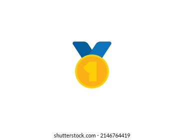 1st Place Medal Vector Isolated Emoticon. Gold Medal Icon