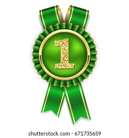 1st place rosette/medal with green ribbon on white background