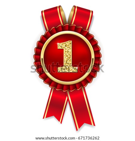 1st place rosette/medal with red ribbon on white background