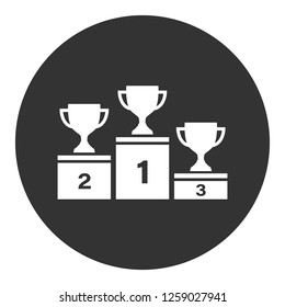 1-st place symbol. Cup award sign. Goblet podium vector icon. Champion goblet icon. Reward ceremony icon. Prize places symbol. Victory goblet symbol. EPS 10 flat symbol. Round icon design
