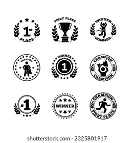 1st place trophy set, award icon silhouette, winner championship, trophy cup, man award