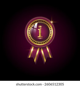 1st place winner badges award certificate medal vector.Luxury golden badges with ribbons illustration,1st,2nd,3rd place achievement icon