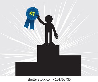 1st place winner holding up blue ribbon