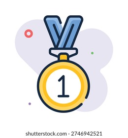 1st prize, gold medal flat outline style icon, trendy vector