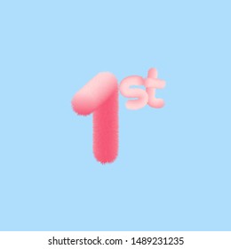 1st Realistic 3D Fur Effect. Vector illustration for your First Realistic 3D Fur Effect number collection design Birthday, Anniversary, Christmas, Xmas, New year, Holiday Sale - Vector