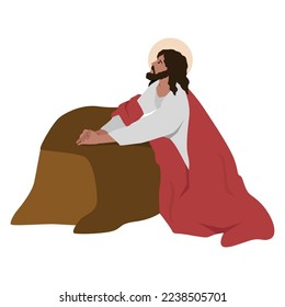 1st sorrowful mystery. Biblical vector illustration of Jesus Praying in Gethsemane