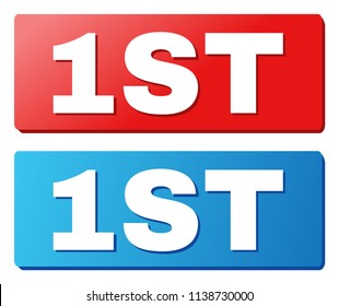 1ST text on rounded rectangle buttons. Designed with white title with shadow and blue and red button colors.