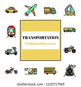 The 1st transportation set. The filled outline icons. Illustation