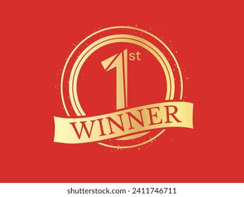 1st winner award with circle line and ribbon luxury gold celebration logo symbol vector illustration design concept. Top 1 best award, Number One Top Royalty, First winner competition template.