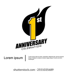 1st year anniversary celebration emblem. anniversary logo isolated with sparks - fireball on white background. vector illustration template design for web, flyers, poster, greeting card