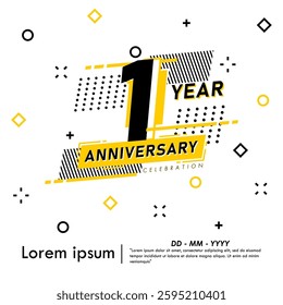 1st year anniversary celebration emblem. anniversary logo isolated with geometric badge on white background. vector illustration template design for web, flyers, poster, greeting card