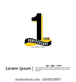 1st year anniversary celebration emblem. modern anniversary logo isolated with infinity circle ribbon on white background. vector illustration template design for web, flyers, poster, greeting card