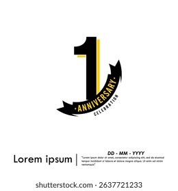 1st year anniversary celebration emblem. congratulations anniversary logo isolated with ribbon on white background. vector illustration template design for web, flyers, poster, greeting card