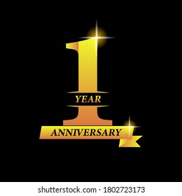 1st year anniversary celebration gold number design isolated on black background