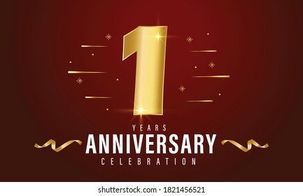 1st Year Anniversary Celebration Gold Number Stock Vector (Royalty Free ...