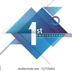 1st Year Anniversary Logo With Geometric, Vector Design Birthday Celebration Isolated On White Background.