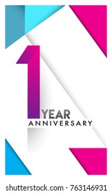 1st year anniversary logo, vector design birthday celebration with colorful geometric isolated on white background.