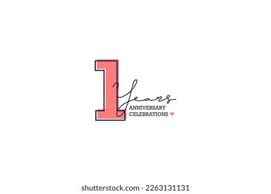 1st year anniversary. Anniversary template design concept with peach color and black line, design for event, invitation card, greeting card, banner, poster, flyer, book cover and print. Vector Eps10