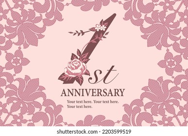 Plantilla de primer año con elegantes lugares. Tipo de letra Flolal. Ilustración vectorial.