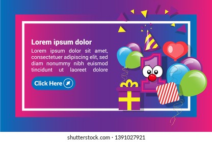 1st year Celebration Design with balloons and gift box. can be used as greeting card for first birthday