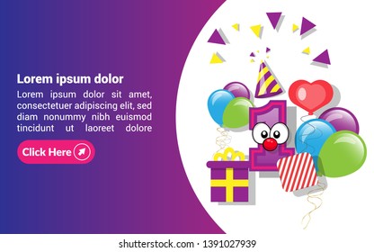 1st year Celebration Design with balloons and gift box. can be used as greeting card for first birthday