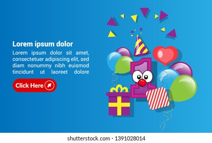 1st year Celebration Design with balloons and gift box. can be used as greeting card for first birthday