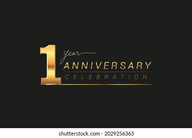 1st years anniversary celebration logotype. Anniversary logo with golden and silver color isolated on black background, vector design for celebration, invitation card, and greeting card.