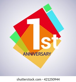 1st Years Anniversary Logo, Vector Design Birthday Celebration With Colorful Geometric Isolated On White Background.