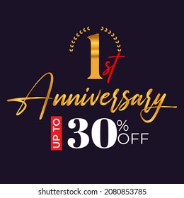 1st-anniversary golden wreath logo and up to 30% off the black background	