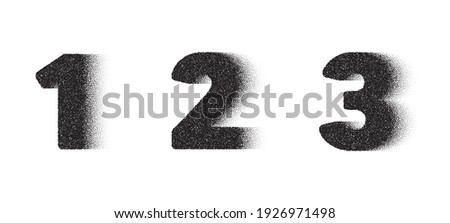 1th, 2nd and 3rd Dotwork number. 123 noise stipple dots digits. Sand grain effect. Black dots grunge banner. Abstract noise dotwork number. Stipple circles digits. 1, 2 and 3 dotted numeral. Vector