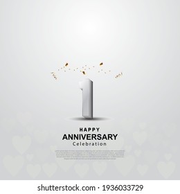 1.ᵉʳ antecedente de aniversario con ilustración de número 3D