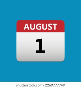 1th August calendar icon. August 1 calendar Date Month icon. Isolated on blue background