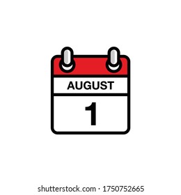 1 de Agosto Día plano del mes icono calendario. Concepto de fecha y hora. Diseño de ilustración de vector
